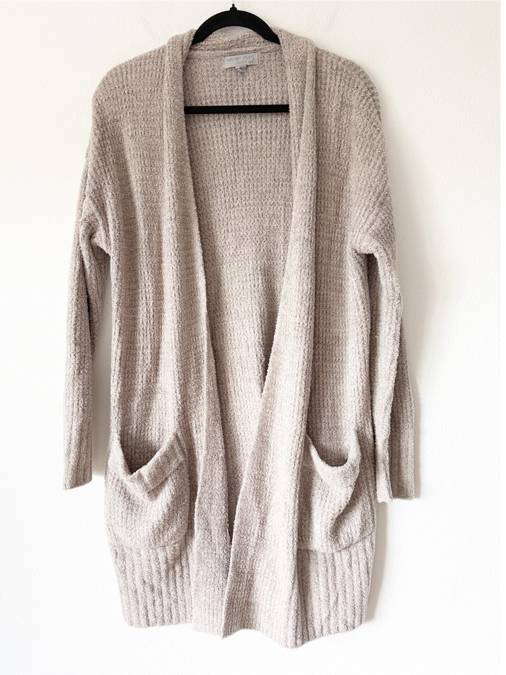 Barefoot Dreams Cozy Open-Front Long Cardigan Sweater - Beige